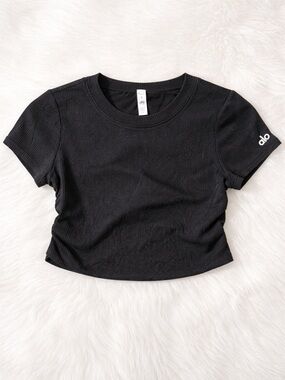 Alo Ribbed Black Short Sleeve Crop Top